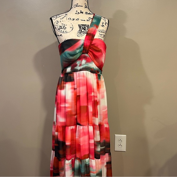 Belle Badgley Mischka One Shoulder Strap Midi Dress - Picture 13 of 14